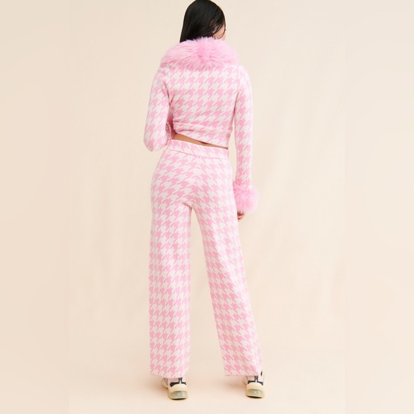Show Me Your MuMu Pink Houndstooth Wide Leg Pants - Picture 2 of 8
